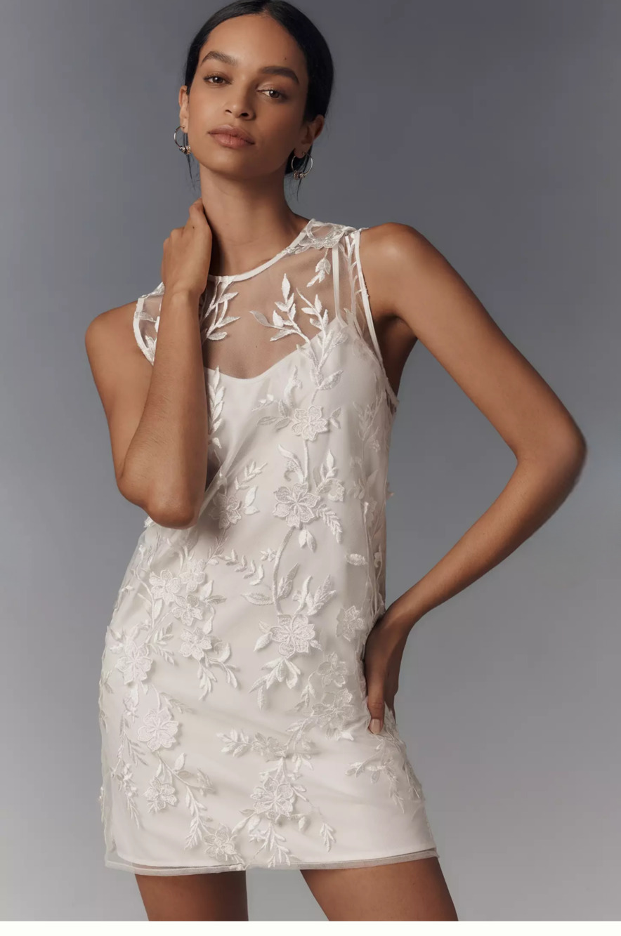 Flat White Floral Embroidered Shift Dress Size S White